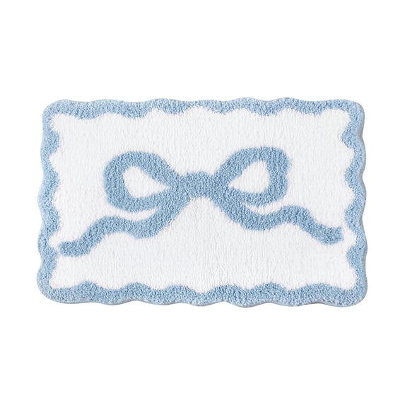 Bow Bathroom Rug, 16x24 Inch Non- Scalloped Bow Bath Mat, Absorbent Microfiber Shower Carpet, Cute Room Decor for Bathtub, Girls' Bedroom & Bathroom