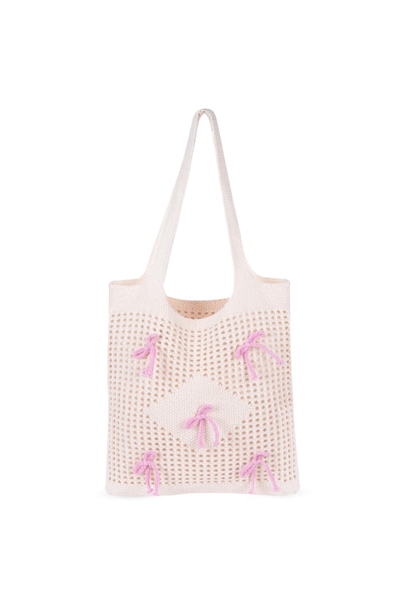 Bow Beach Bag Coquette Bow Tote Bag for Women Cute Shoulder Handbag for Girls(Pink)