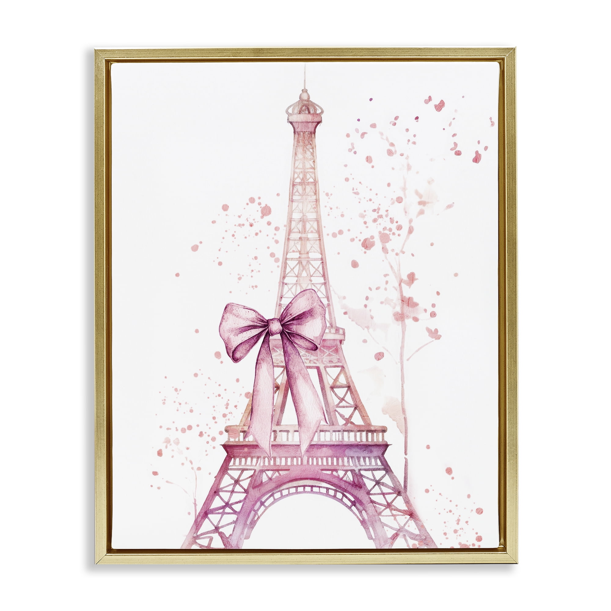 Bow Bedecked Paris Tower Gold Framed Floater Canvas Wall Art, design by Kim Allen