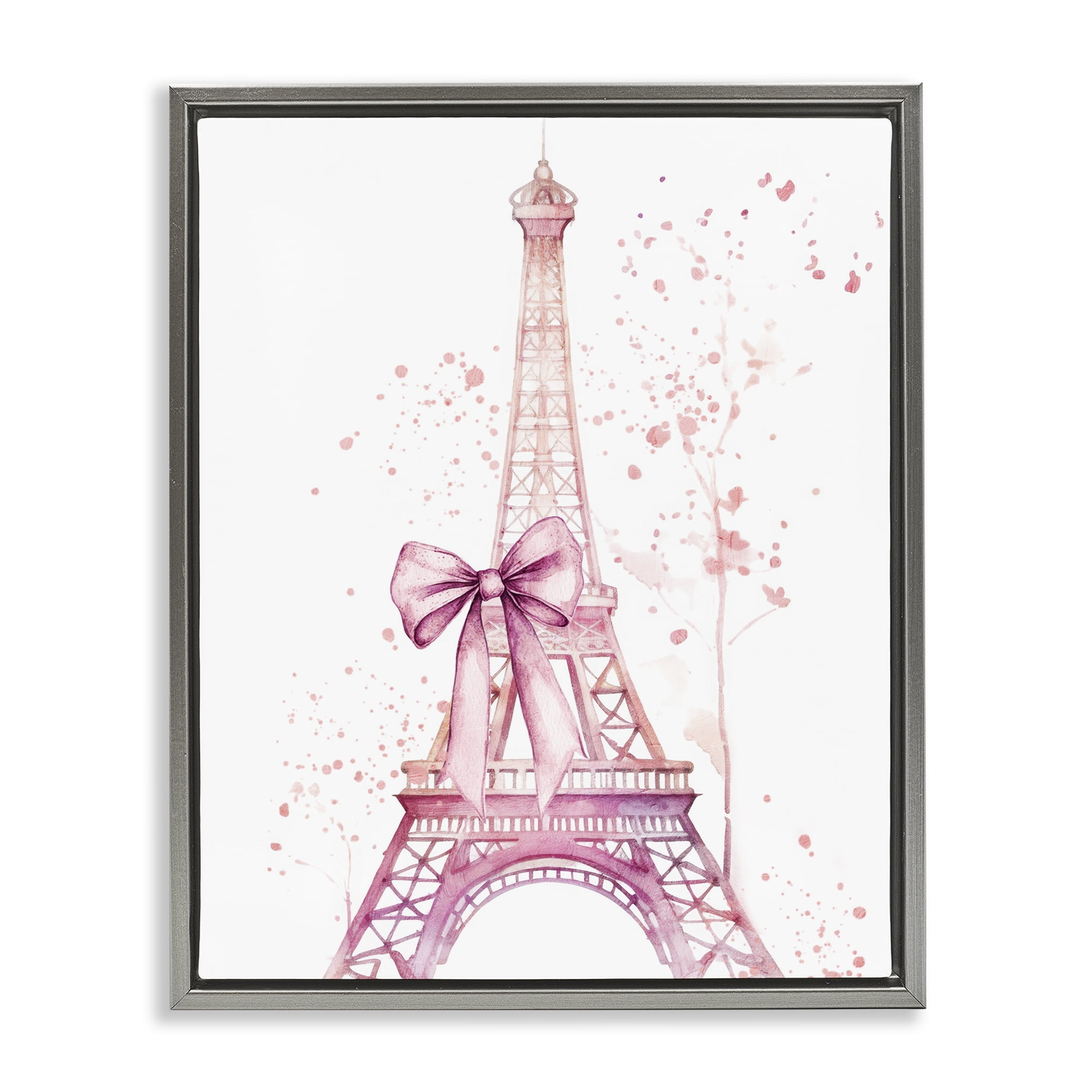 Bow Bedecked Paris Tower Gray Framed Floater Canvas Wall Art, design by Kim Allen