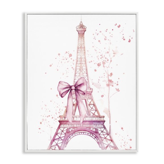 Bow Bedecked Paris Tower White Framed Giclee Art, design by Kim Allen