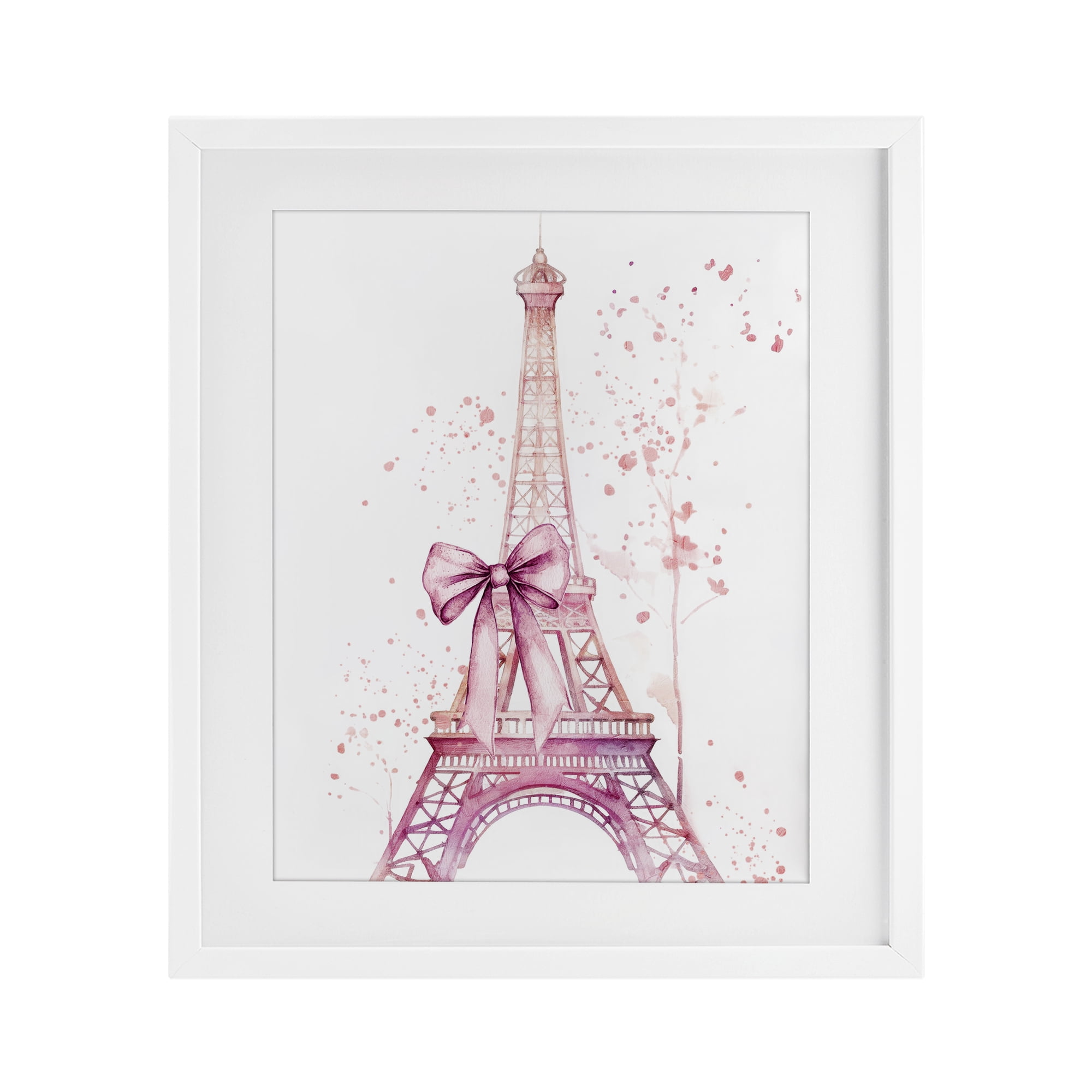 Bow Bedecked Paris Tower White Framed Print Under Glass, design by Kim Allen