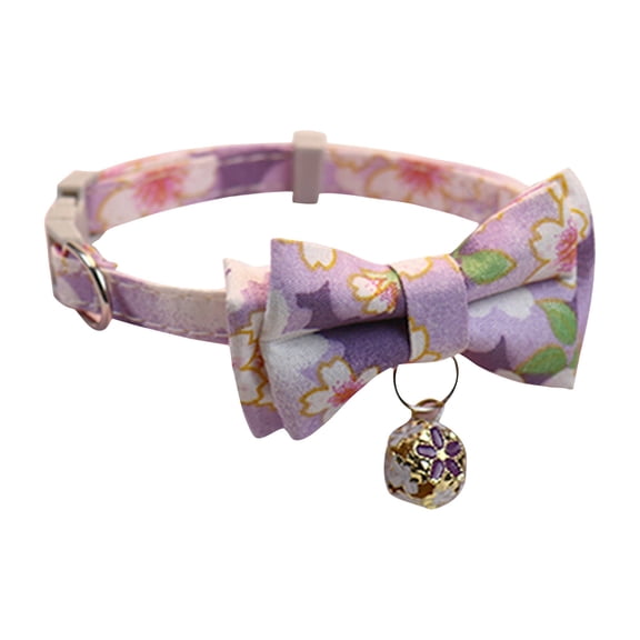 Bow Bell Pet Collar with Breakaway Safety Buckle, Adjustable Ribbon Neck Strap for Cats, Small Dogs & Rabbits, British Style