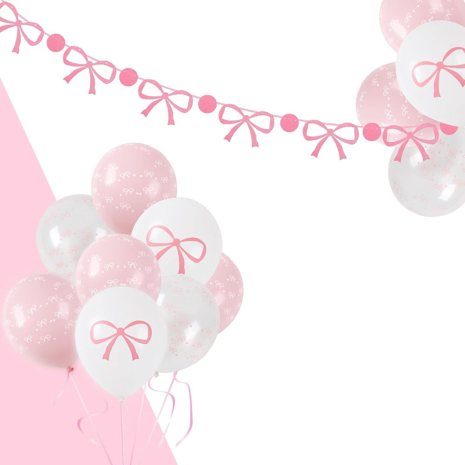 Pre-Strung Pink Bow Ribbon Garland - Satin Bows Banner For Baby Showers, Weddings, Bachelorette & Coquette Party Decor - View #3