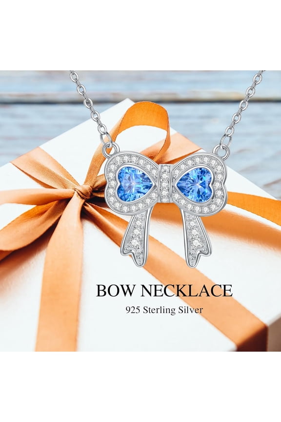 Bow Birthstone Necklace for Women 925 Sterling Silver Butterflyknot Pendant Necklace Jewelry Gift for Women