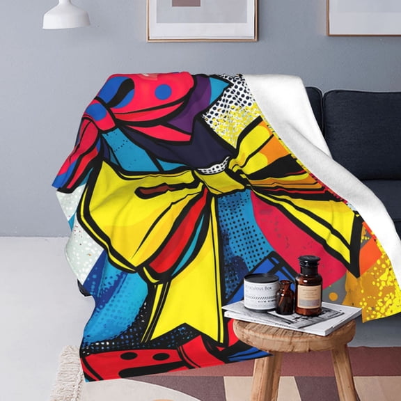Bow Blanket Bright Pop Art Comic Colorful Retro Soft Fleece Throw50x40