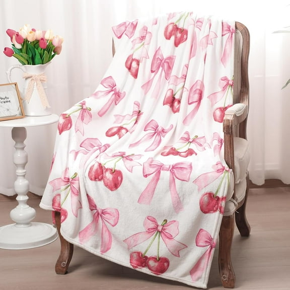 Bow Blanket Coquette Aesthetic Blanket Preppy Room Decor Lightweight Room Dorm Essentials Gifts for Couch Sofa Travel Bed