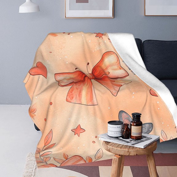 Bow Blanket Floral Botanical Cottagecore Spring Watercolor Soft Fleece Throw50x40