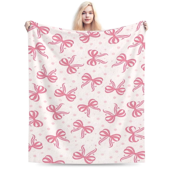 Bow Blanket Gifts Pink Bow Themed Throw Teen Preppy Coquette Aesthetic Living Room Decor Soft Cozy Bed Couch Plush Birthday Christmas Lightweight Blanket 50x40