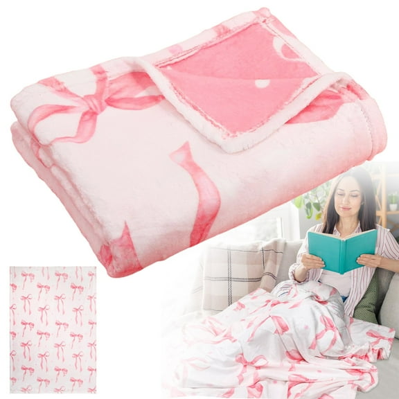 Bow Blanket Pink Bows Soft Throw Blanket, Cute Pink Bow Preppy Stuff Blanket, Soft and Lightweight Blankets, Plush Sofa Couch Bed Gift for Girly Decor