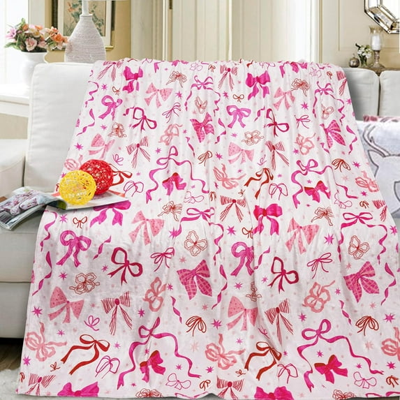 Bow Blanket Soft Cozy Lightweight Throw Blanket for Couch Sofa Bed Living Room Home Pink Decor for Boys Girls s Adults Gift 50x60 inch