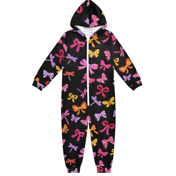 Bow Boys & Girls Hooded One-Piece Pajamas Warm Crystal velvet Hooded Long Sleeve Loungewear Jumpsuit Unisex