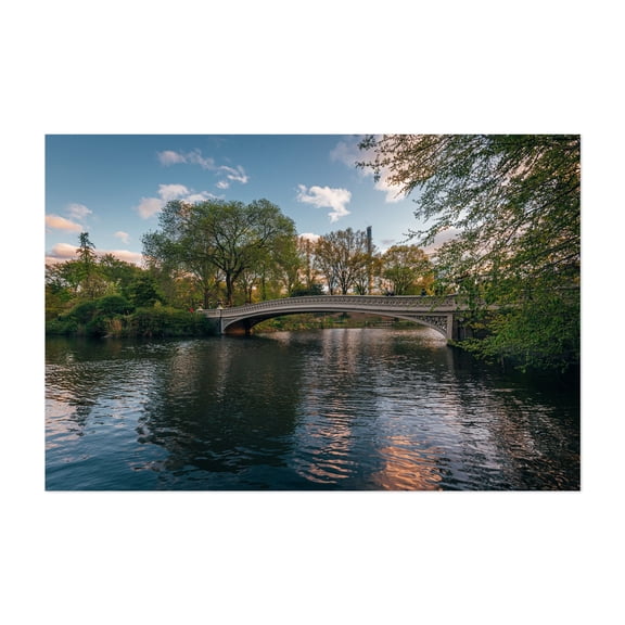 Bow Bridge Sunset - Manhattan New York Photography Bridge Nature Landscape Scenic Water Cityscape Architecture Unframed Wall Art Print 32 x 48 inches