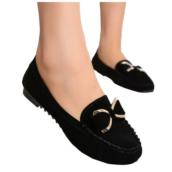 Bow Buckle Slip on Penny Loafers Boat Shoes for Women Suede Fall Casual Oxfords Low Heels Dress Ballet Flats
