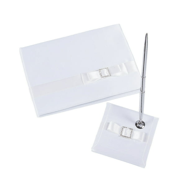 Bow Buckle Wedding Guest Book & Pen Set - Home Decor - 2 Pieces