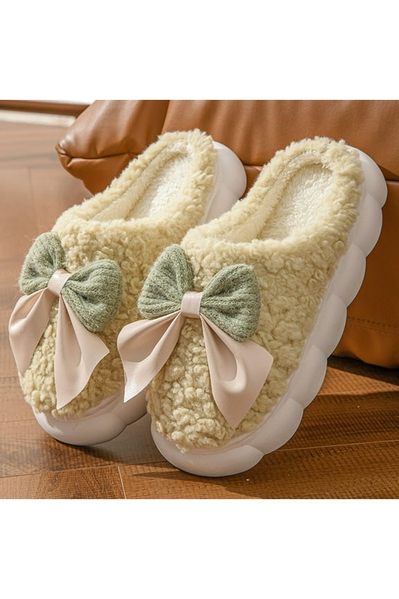 Bow Buckles Slippers for Women Arch Support Moccasin Winter Shoes Ladies Indoor Warm Plush Bedroom Shoes with Faux Fur Lining Cozy Anti-Skid Rubber Sole for Ladies