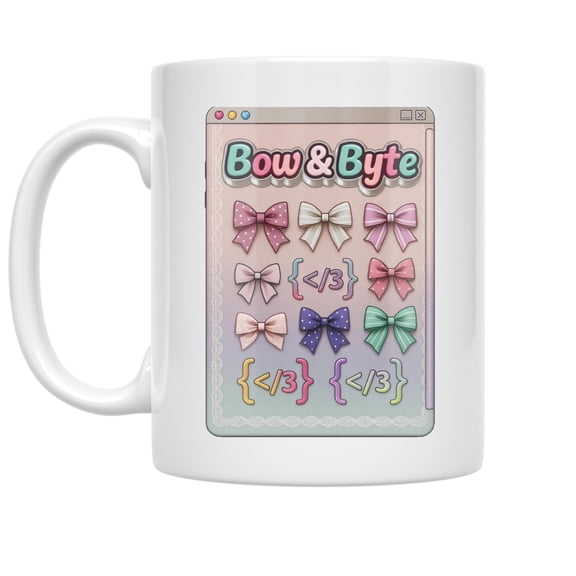 Bow Byte 11 oz Coffee Mug - For Women in Tech White Ceramic