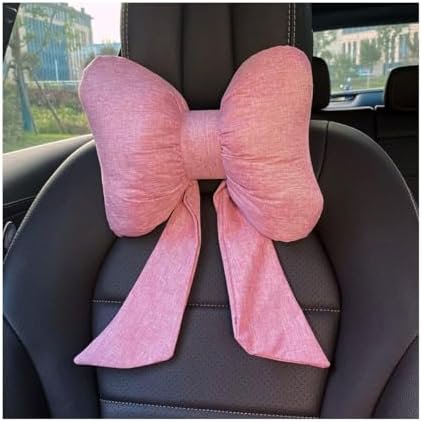 Bow Car Headrest Pillow, Breathable Memory Foam Vehicle Neck Pillow with Adjustable Strap, Ergonomic Auto Neck Support Cushion for Pain Pressure Relief, Universal for Most Cars (Pink)