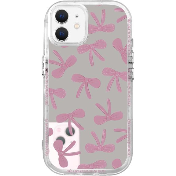 Bow Case for iPhone 12, Cute Mirror Preppy Pink Bow Aesthetic Pattern Case Funda for Girls Women, Shockproof Silver Protective Cover for iPhone 12 6.1 Inch