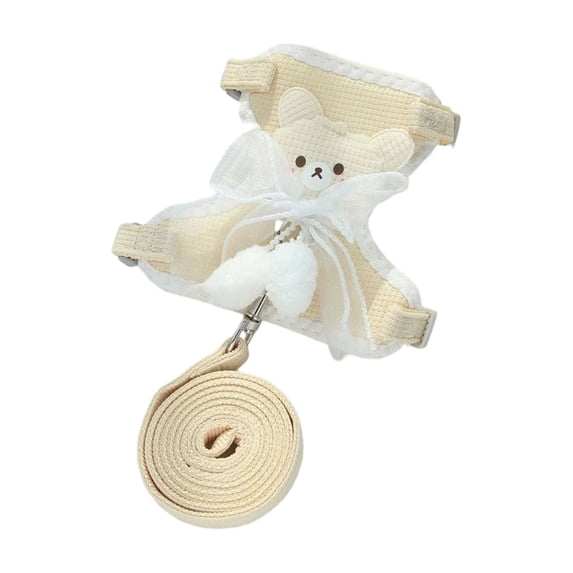 Bow Cat Harness and Leash Set Escape Proof, Adjustable Harness with Leash, Cartooned Bear Bow Tie Cat Harness for Walking Outdoor - Soft Lightweight Harness for Small Dogs Cats Rabbits,Beige,S