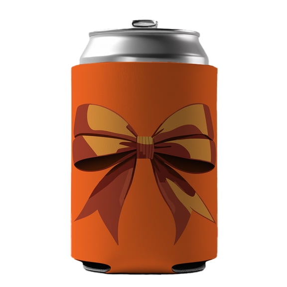 Bow Cheerleading Coquette Orange Drink Beer Soda Insulated Sleeve Holder Can Cooler Hugger