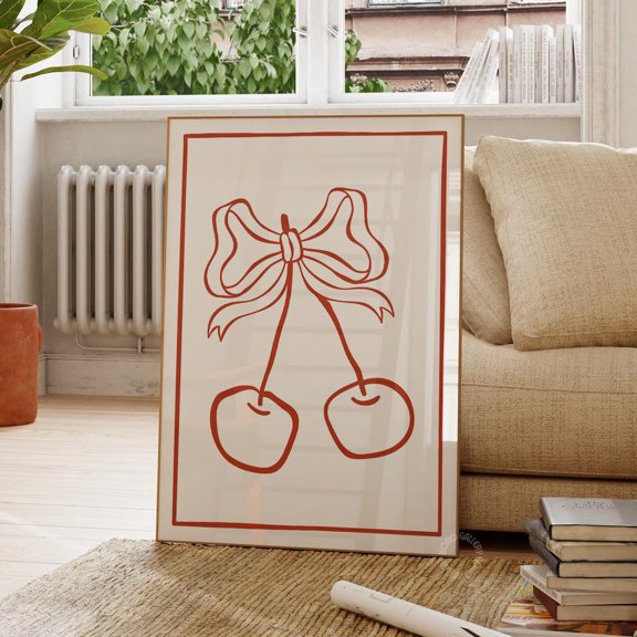 Bow Cherries Art Print, Wall Art Poster, Red Cherries, Y2K Vintage, Preppy, Trendy Cherry Print, Dorm Room, Wall Art, Modern Wall Decor, 8x12 UNFRAMED