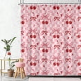 thumbnail image 1 of Bow Cherry Shower Curtain Pink Bathroom Shower Curtain Valentines Day Shower Curtain Cute Romantic Bathtub Decor with Hooks, Gifts For Christmas/Birthday/Holiday/House Warming/Valentine Day, 1 of 8