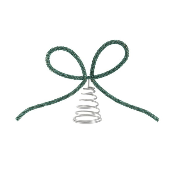 Bow Christmas Tree Topper Decoration, Metal Rhinestone Sparkling Design, Pink Red Green Silver Gold Color Options, Spring Base, for Medium Large Christmas Tree Decor