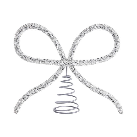 Bow Christmas Tree Topper Xmas Tree Ornament Silver Metal Stylish Festive for Living Room Parties
