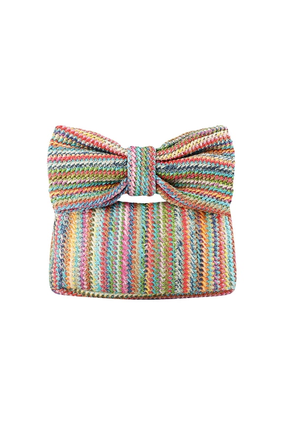 Bow Clutch Purses for Women Summer Woven Rattan Handbags Wicker Beach Tote Bag 2025