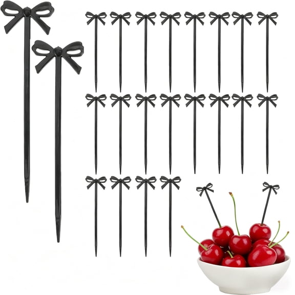 Bow Cocktail Picks - 40 Pack Black Appetizer Skewers with Bows, Cocktail Picks, Party Supplies