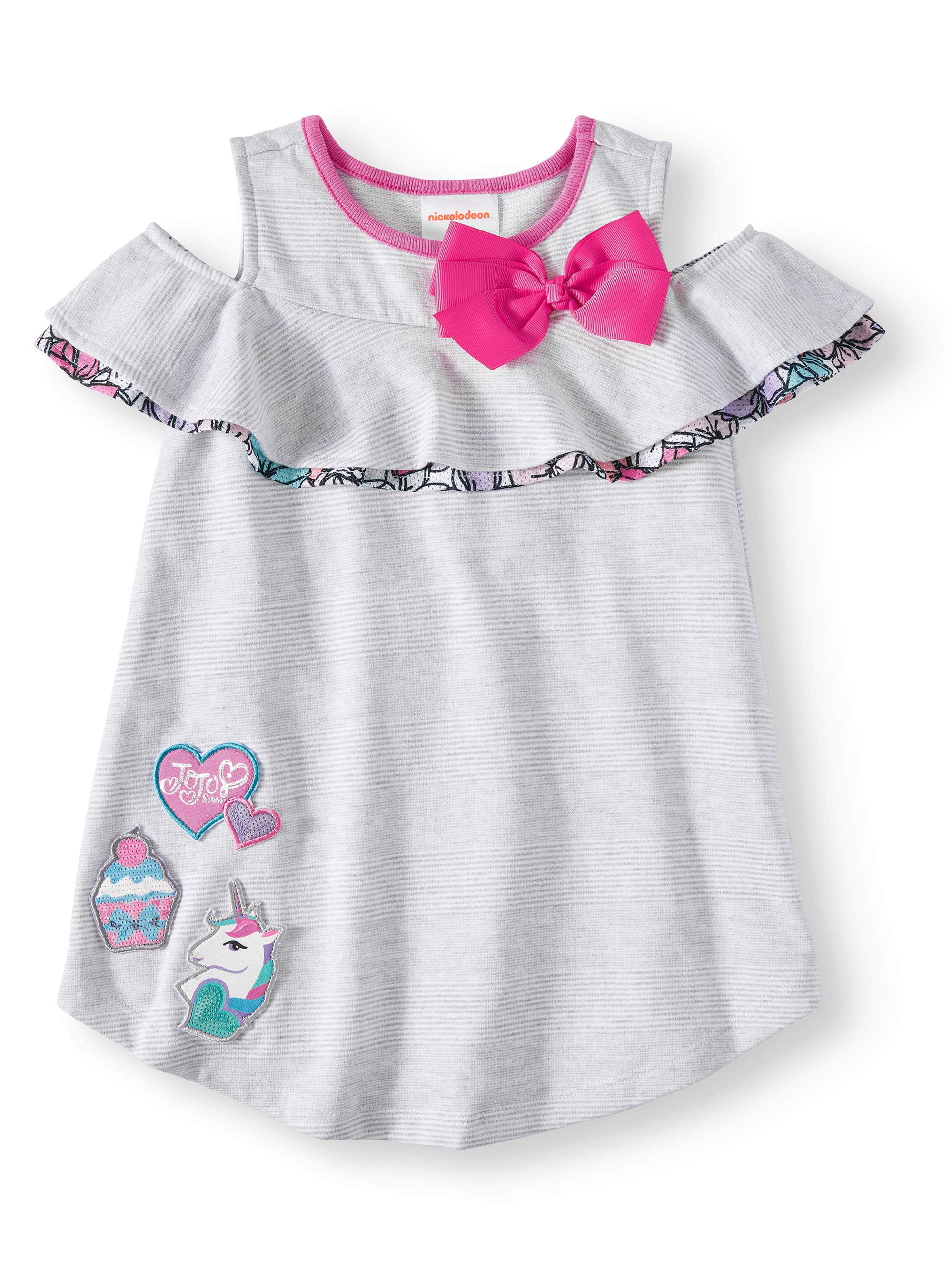 Bow Cold Shoulder French Terry Dress Little Girls Walmart