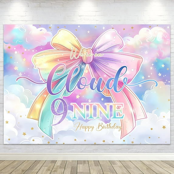 Bow Colorful Beautiful Backdrop On Cloud 9 Birthday Backdrop for Girls Photography Background Decoration Colorful Modern Beautiful Fabric Photo Shoot Studio Props
