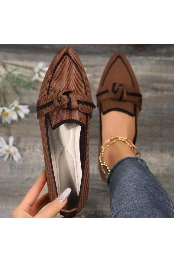 Bow Contrast Trim Point Toe Loafers