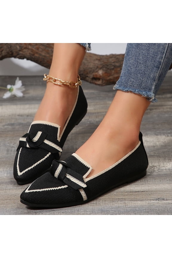 Bow Contrast Trim Point Toe Loafers
