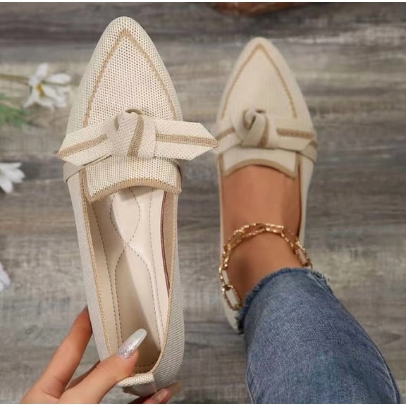 Bow Contrast Trim Point Toe Slip-On Loafers for Women