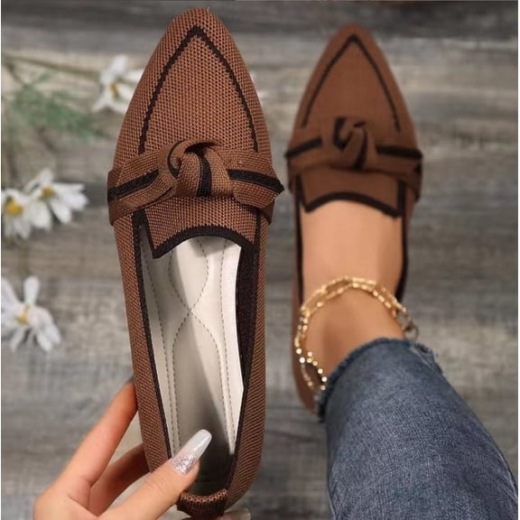 Bow Contrast Trim Point Toe Slip-On Loafers for Women