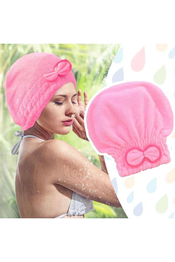 Bow Coral Velvet Textile Microfiber Head Scarf Hair Wrap Cap and Soft Bath Towel for Comfort