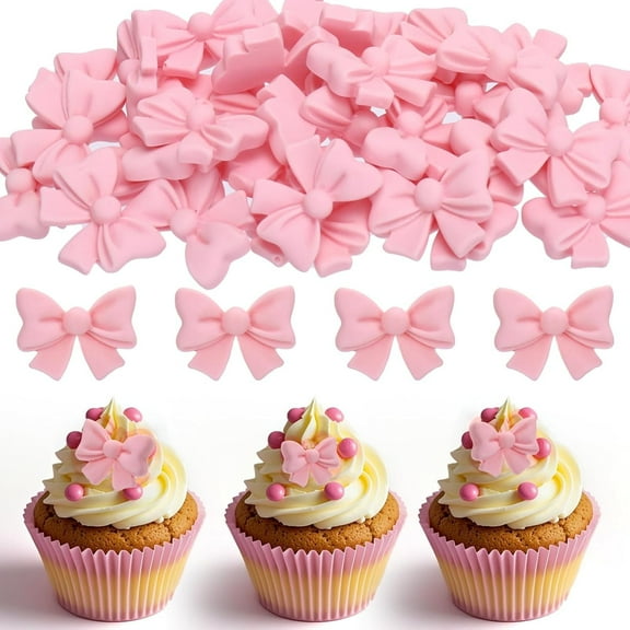 Bow Cupcake Toppers 36 Pcs Resin Pink Bow Theme Party Decoration0.83 x 0.67 in)