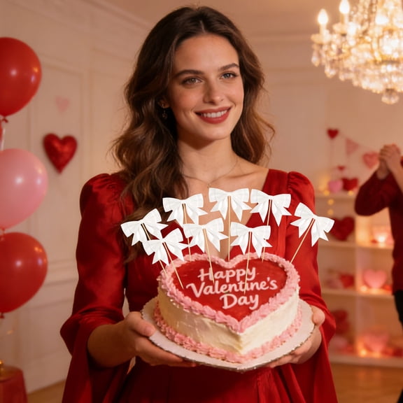 Bow Cupcake Toppers | Bowknot Cake Picks • Satin Ribbon Material • Pink Party Decorations • Wedding Engagement Bridal Shower Supplies | 24-Pack | Pre-Assembled | Dessert Appetizer Muffin Decor