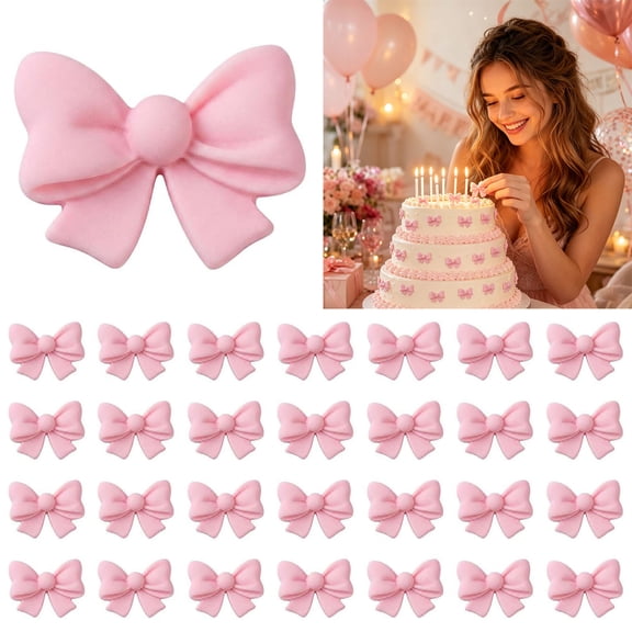 Bow Cupcake Toppers, Cute Cake Decorations With Romantic Bow Design And Easy Placement Feature, Dessert Decorating Accessories for Birthday Wedding Bridal Party Events