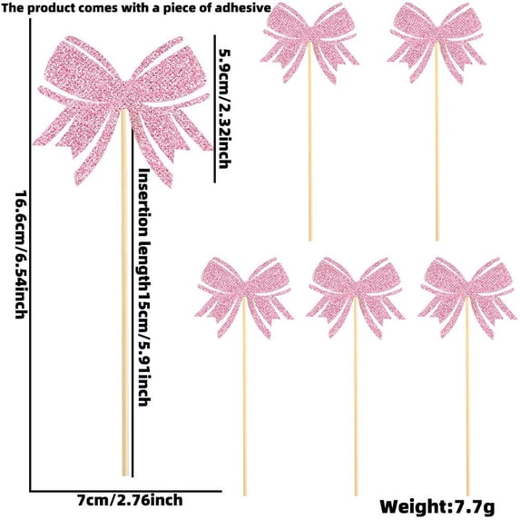 Bow Cupcake Toppers No DIY Required, Satin Ribbon Cake Picks for Birthday Wedding Engagement Party, Edible-Safe Dessert Decor for Muffins Cookies Ice Cream Display