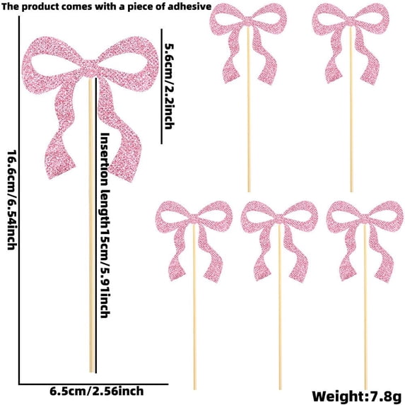 Bow Cupcake Toppers No DIY Required, Satin Ribbon Cake Picks for Birthday Wedding Engagement Party, Edible-Safe Dessert Decor for Muffins Cookies Ice Cream Display