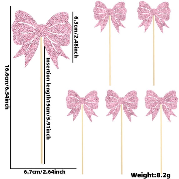 Bow Cupcake Toppers No DIY Required, Satin Ribbon Cake Picks for Birthday Wedding Engagement Party, Edible-Safe Dessert Decor for Muffins Cookies Ice Cream Display