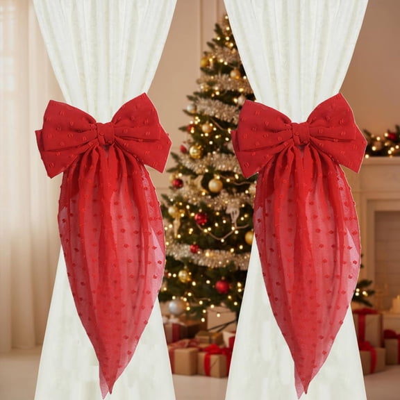 Bow Curtain Tie Backs 7.48 x 15.75 Inch Long Ribbon Curtain Buckle for Windows Drapery Holdbacks with Flowing Tail, Neutral Curtain Buckle for Living Room Bedroom Valentine Accent, Red
