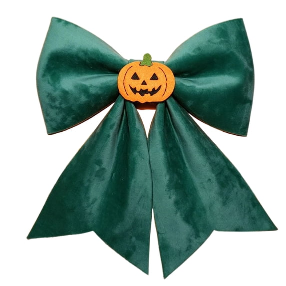 Bow Decorations Green Velvet Halloween Bow with Pumpkin Applique 14 X 12 Inch for Halloween Party Indoor Outdoor Home Door Decor
