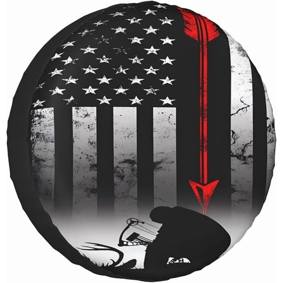 Bow Deer Hunting American Flag Spare Tire Cover Weatherproof Wheel Protectors Dust-Proof Sun Protection Wheel Tire Covers Universal Fit for Truck SUV RV Camper Trailer Car Accessories
