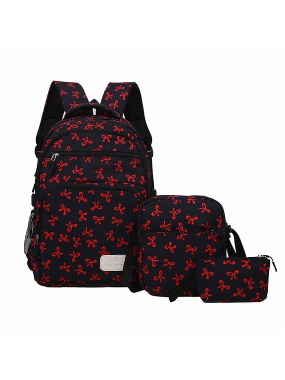 Bow Design Rucksack 17.72" Nylon Convertible Carry Laptop Compartment 3PCS(Red)