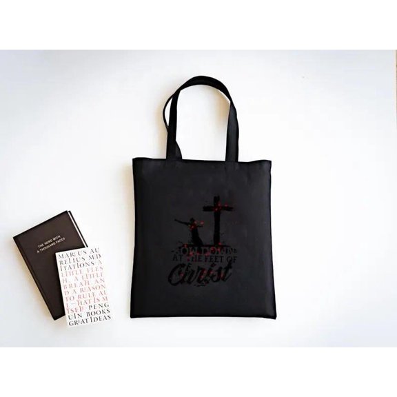Bow Down at Christ’s Feet Tote Bag Humble Spiritual Worship Design, a gift just for you