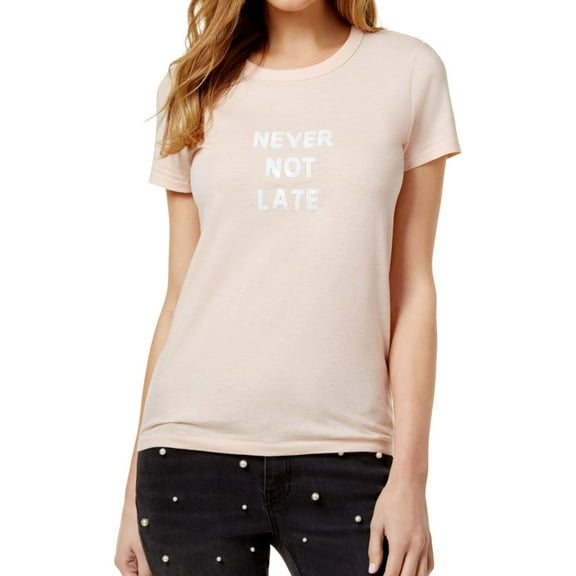 Bow & Drape Womens Never Not Late Basic T-Shirt, Pink, Juniors, X-Large
